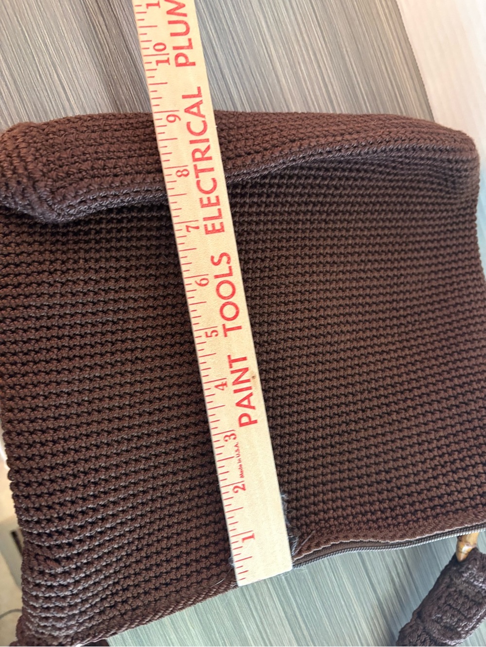 The Sak Brown Crochet Hobo Shoulder Bag Bamboo Handles Zip Top Purse - Picture 5 of 7